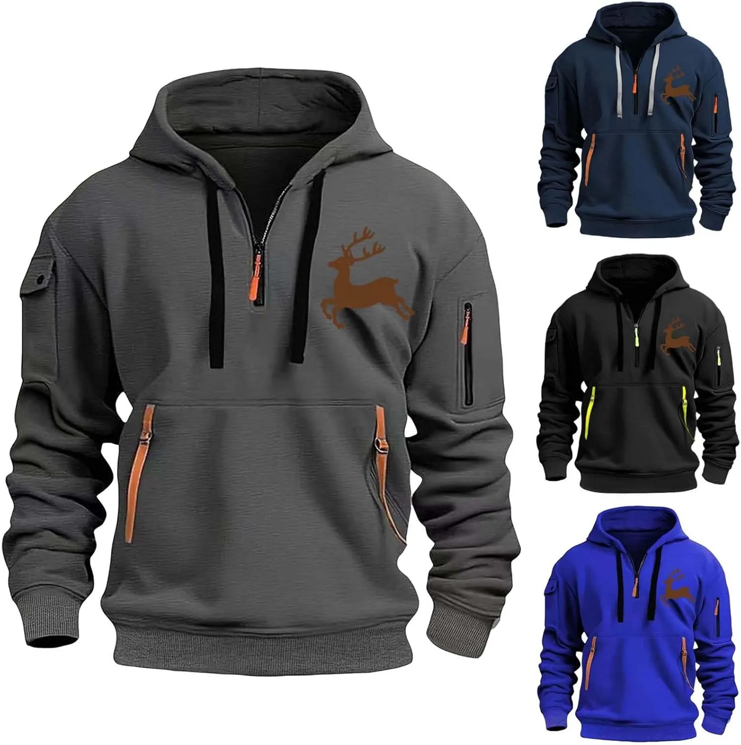 Oversized Hoodie Men,Half Zip Hoodie Men Pullover Tactical Sweatshirt Vintage Long Sleeve Casual Hoodie with Pockets