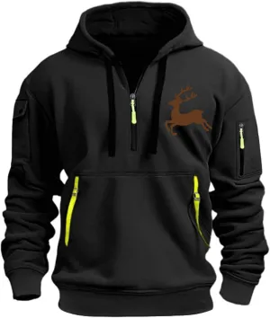 Oversized Hoodie Men,Half Zip Hoodie Men Pullover Tactical Sweatshirt Vintage Long Sleeve Casual Hoodie with Pockets