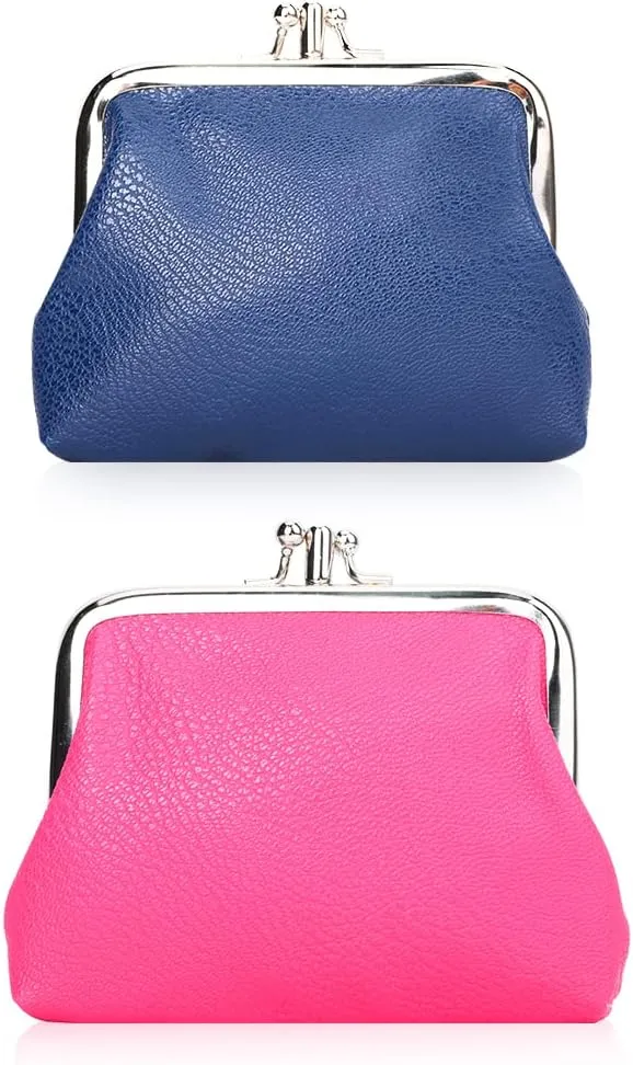 Oyachic 2 Packs PU Coin Purse Double Pocket Change Pouch Clutch Wallet with Clasp Closure for Girls and Women
