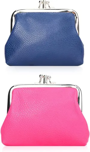 Oyachic 2 Packs PU Coin Purse Double Pocket Change Pouch Clutch Wallet with Clasp Closure for Girls and Women
