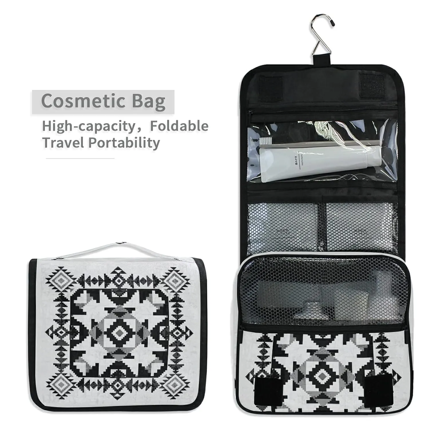 Oyihfvs American Indian Abstract Geometric Ornament Hanging Wash Gargle Toiletry Bag Travel Cosmetic Makeup Case Organizer Storage Large Portable