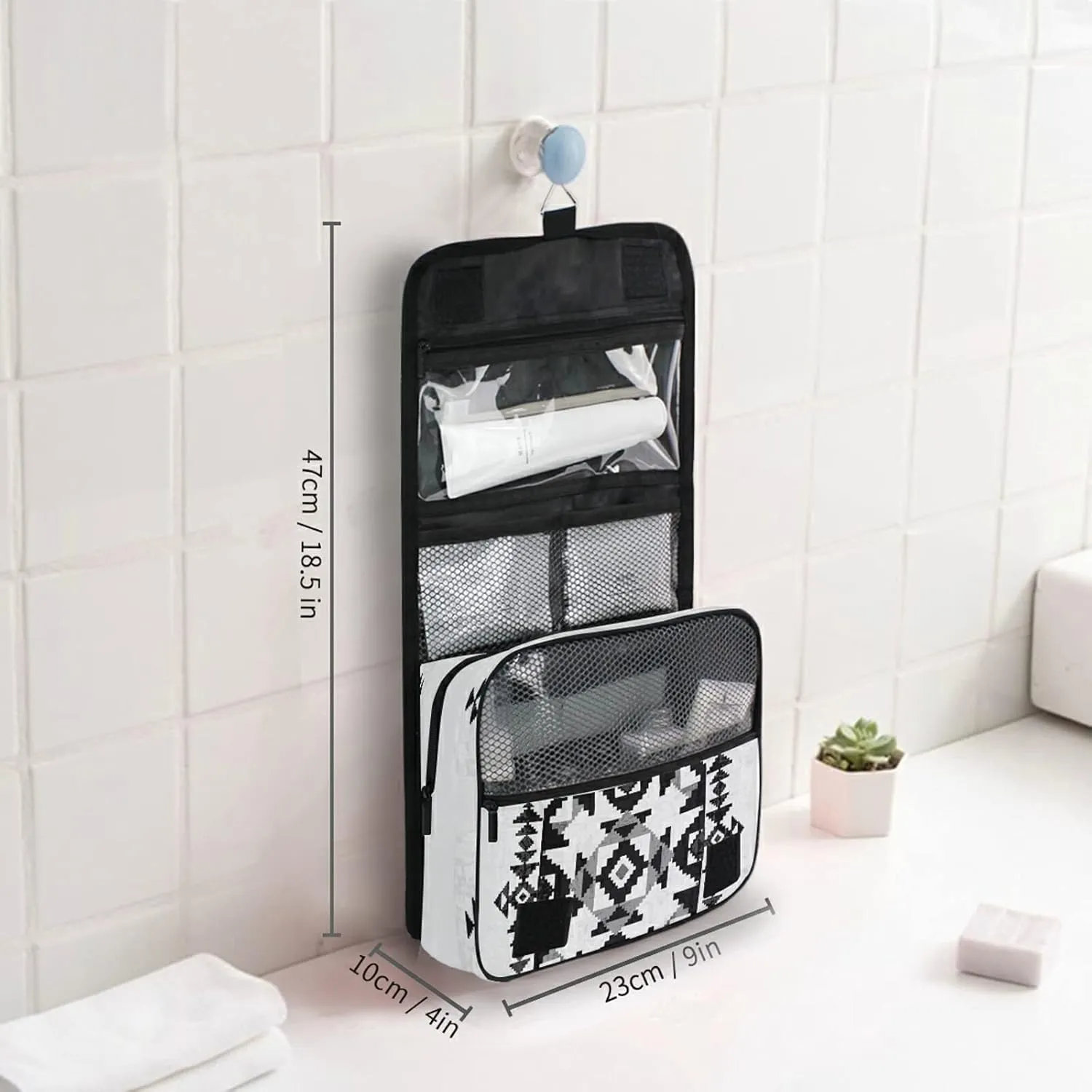 Oyihfvs American Indian Abstract Geometric Ornament Hanging Wash Gargle Toiletry Bag Travel Cosmetic Makeup Case Organizer Storage Large Portable