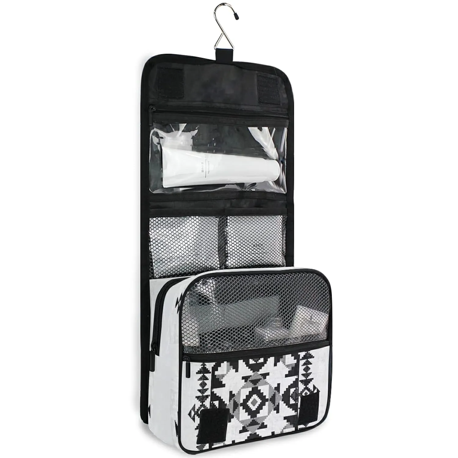 Oyihfvs American Indian Abstract Geometric Ornament Hanging Wash Gargle Toiletry Bag Travel Cosmetic Makeup Case Organizer Storage Large Portable