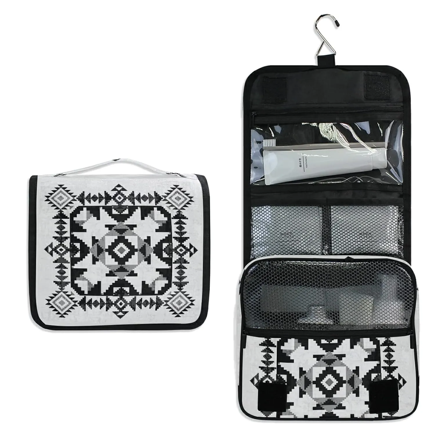 Oyihfvs American Indian Abstract Geometric Ornament Hanging Wash Gargle Toiletry Bag Travel Cosmetic Makeup Case Organizer Storage Large Portable