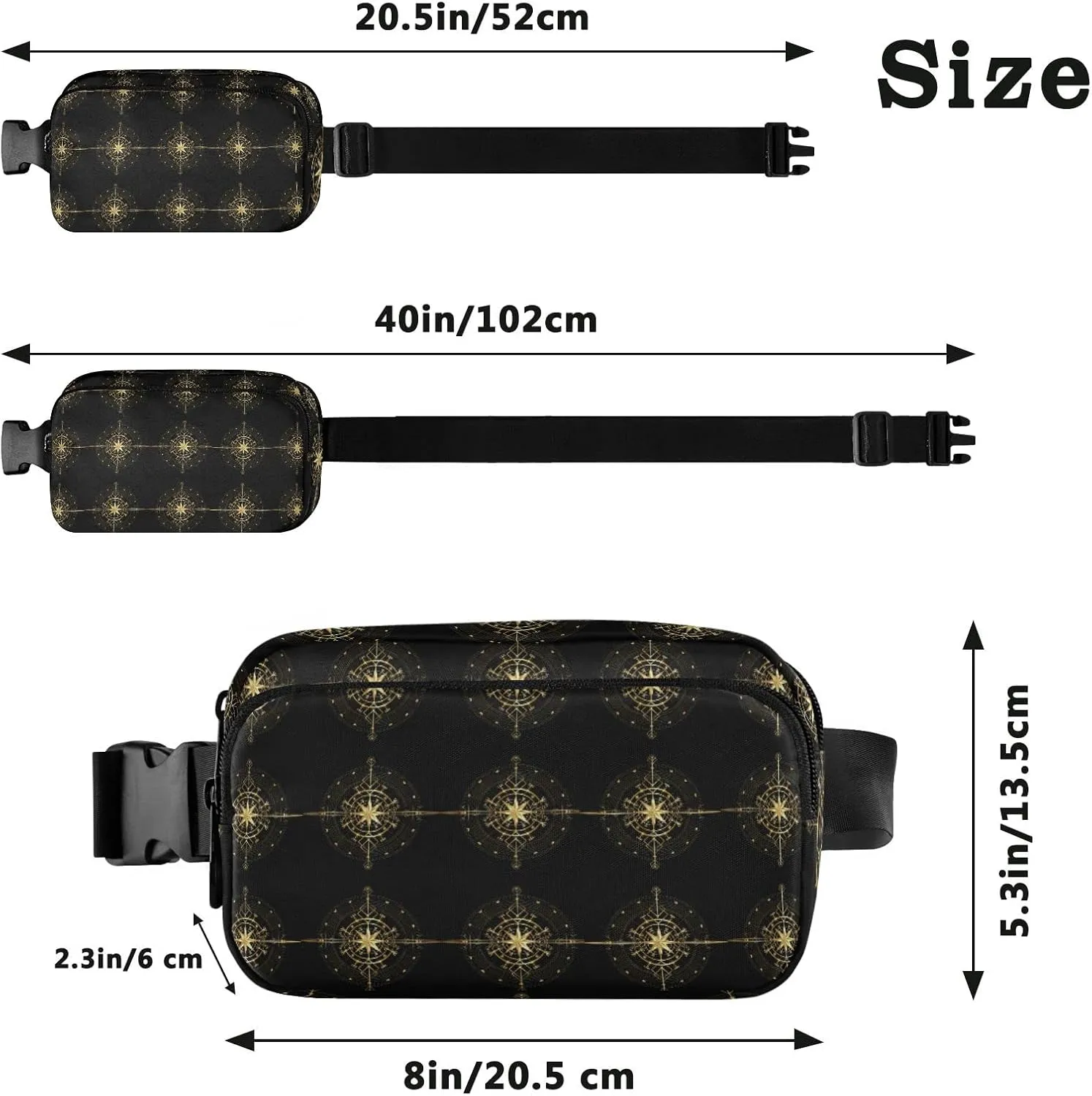 Oyihfvs Magic Ancient Wind Rose Magic Navigation Gold Compass Adjustable Fanny Waist Pack Pouch, Waterproof Runners Sports Waist Pack Wallet for Sports Hiking Fitness Cycling Gym Women Men