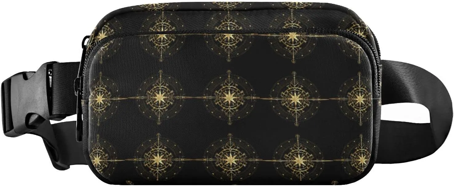 Oyihfvs Magic Ancient Wind Rose Magic Navigation Gold Compass Adjustable Fanny Waist Pack Pouch, Waterproof Runners Sports Waist Pack Wallet for Sports Hiking Fitness Cycling Gym Women Men