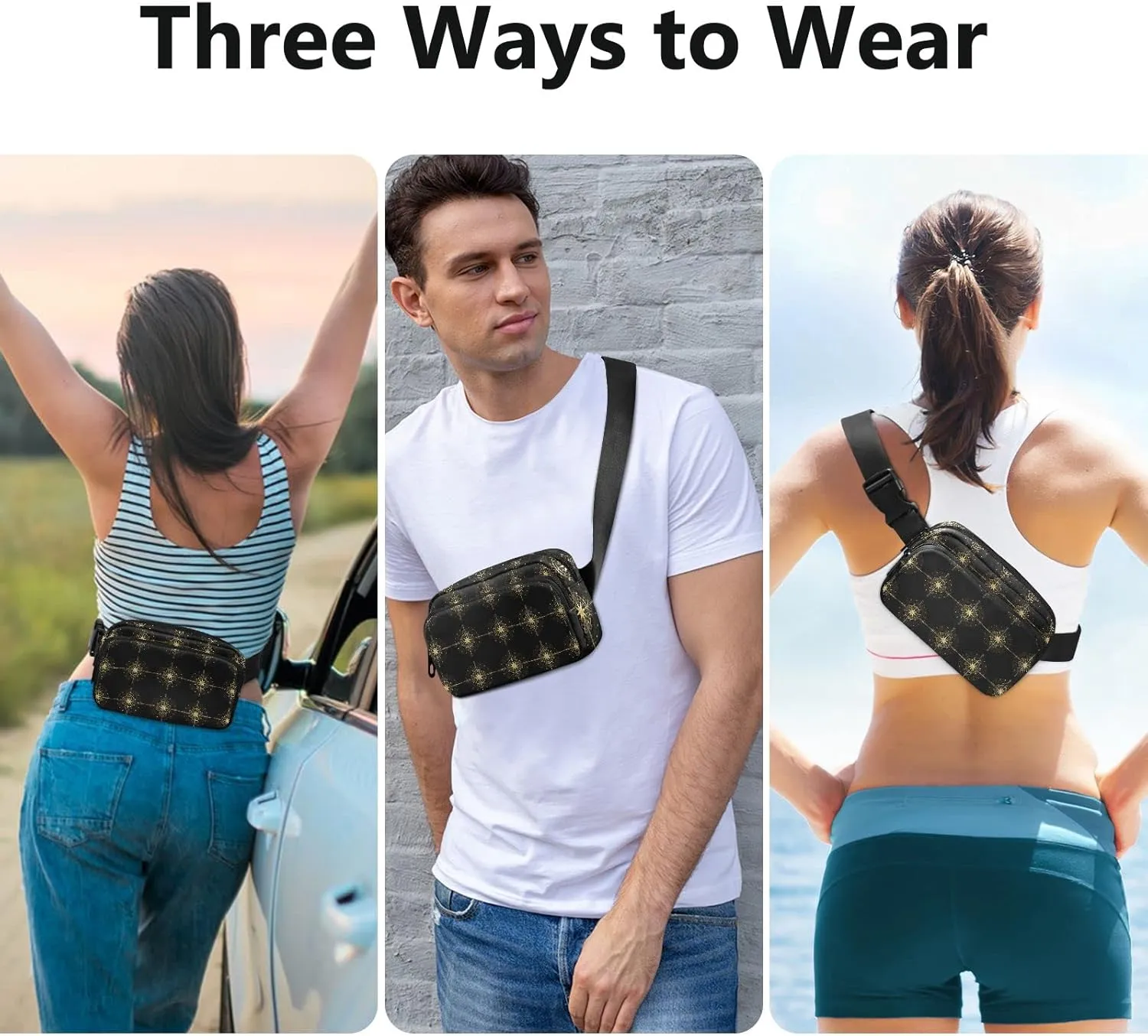 Oyihfvs Magic Ancient Wind Rose Magic Navigation Gold Compass Adjustable Fanny Waist Pack Pouch, Waterproof Runners Sports Waist Pack Wallet for Sports Hiking Fitness Cycling Gym Women Men