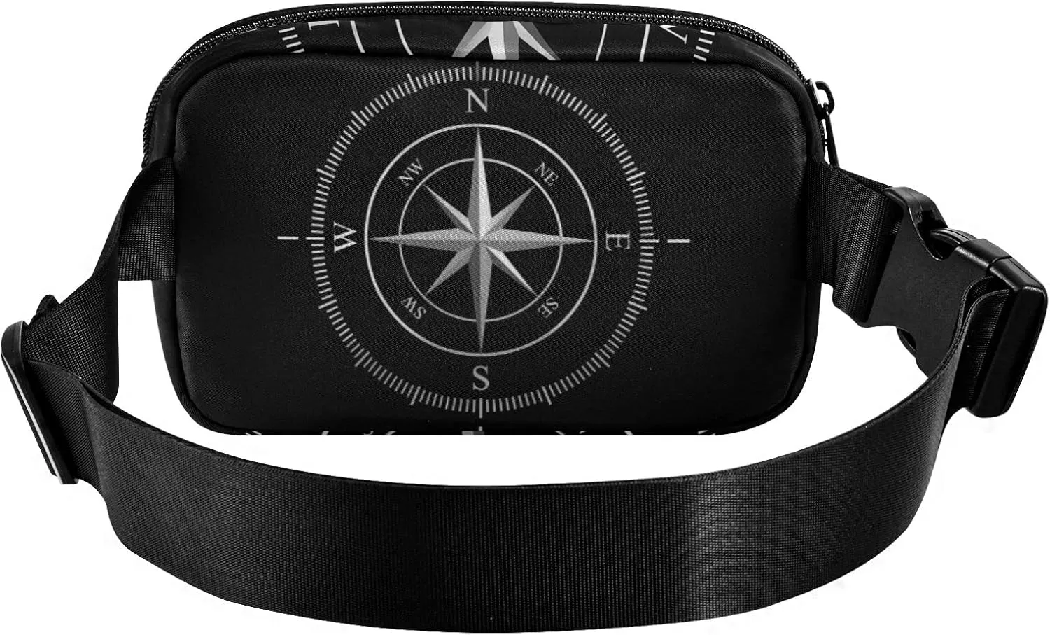 Oyihfvs Silver Compass Isolated on Black Adjustable Fanny Waist Pack Pouch, Waterproof Runners Sports Waist Pack Wallet for Sports Hiking Fitness Cycling Gym Women Men