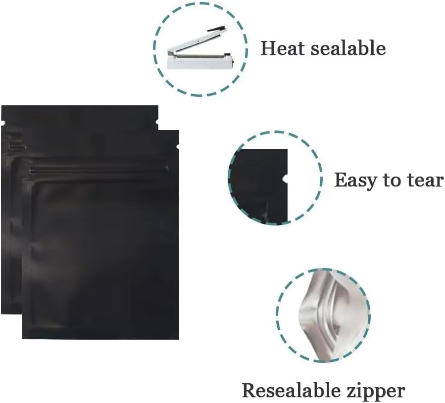 PABCK 100 Pcs Matte Black 3.3x5.1 inch (Inside Size 2.9x3.9 inch) Front Window Resealable Foil Zipper Lock Pouch for Zip Reclosable Lock Food Storage Bags Heat Seal Pouch Airtight Edible Grocery Pack