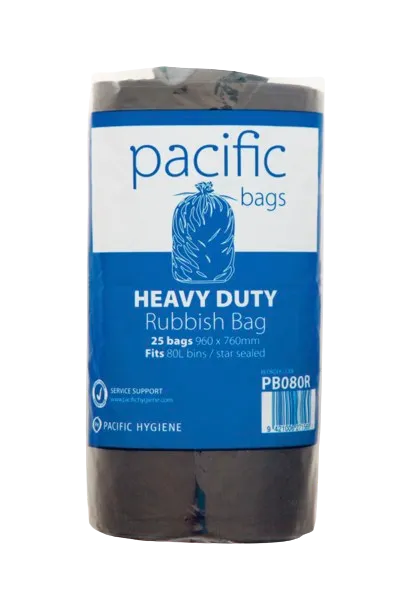 Pacific Rubbish Bag Black 80L Roll
