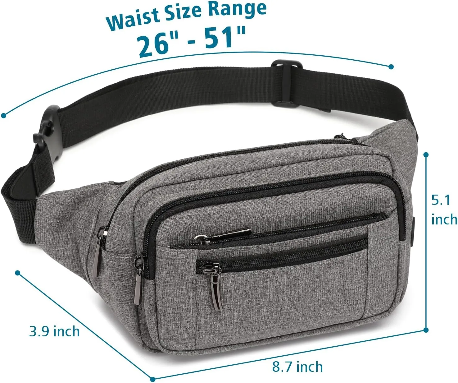Packism Fanny Pack for Women Men - Fanny Packs for Women Cross Body Everywhere Belt Bag Bum Bag with 6 Zipper Pockets Plus Size & Adjustable Strap for Traveling Cycling Running Hiking