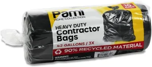 PAMI 42 Gallon Heavy Duty Trash Bags, Tear & Puncture Resistant Black Construction Bags, Contractor Bags for Yard Waste, Construction Sites