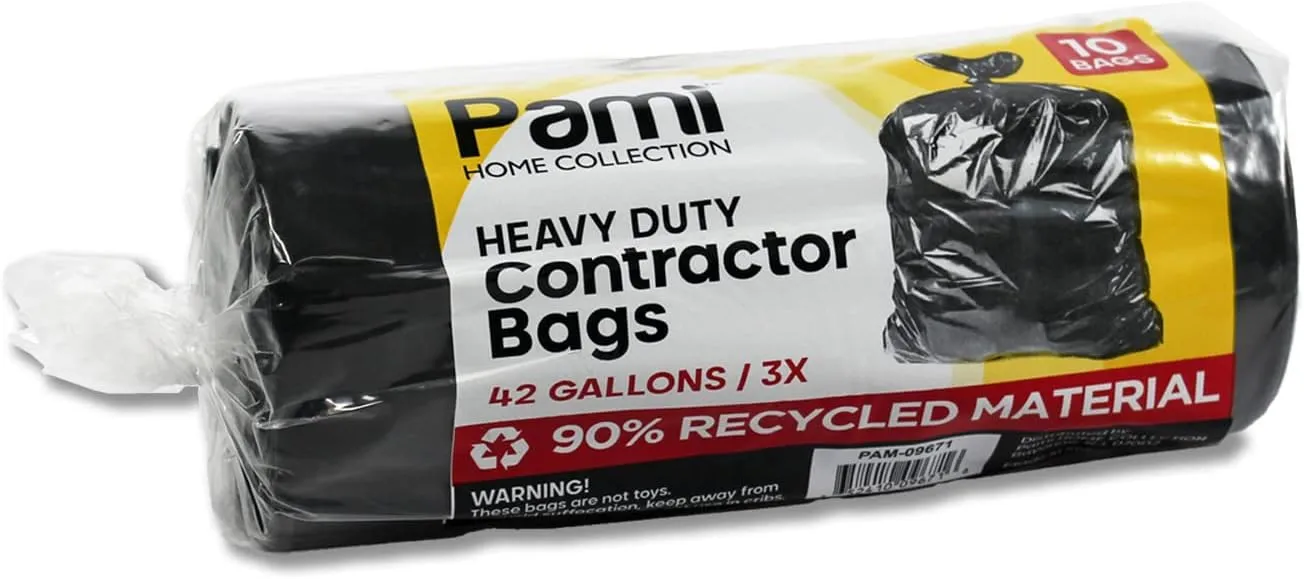 PAMI 42 Gallon Heavy Duty Trash Bags, Tear & Puncture Resistant Black Construction Bags, Contractor Bags for Yard Waste, Construction Sites