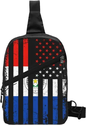 Paraguayan American Flag Paraguay Roots America Portable Crossbody Bag Foldable Sling Bags Sports Gym Chest Daypack Reusable Shoulder Backpack Casual Diagonally Rucksack Fanny Packs