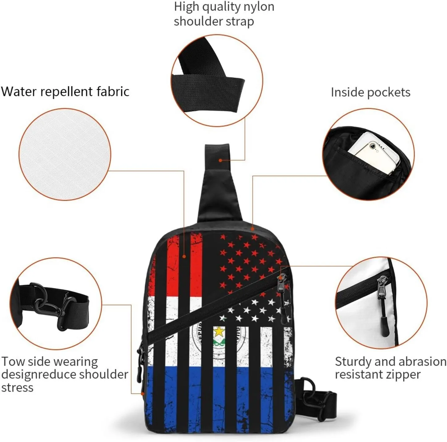 Paraguayan American Flag Paraguay Roots America Portable Crossbody Bag Foldable Sling Bags Sports Gym Chest Daypack Reusable Shoulder Backpack Casual Diagonally Rucksack Fanny Packs