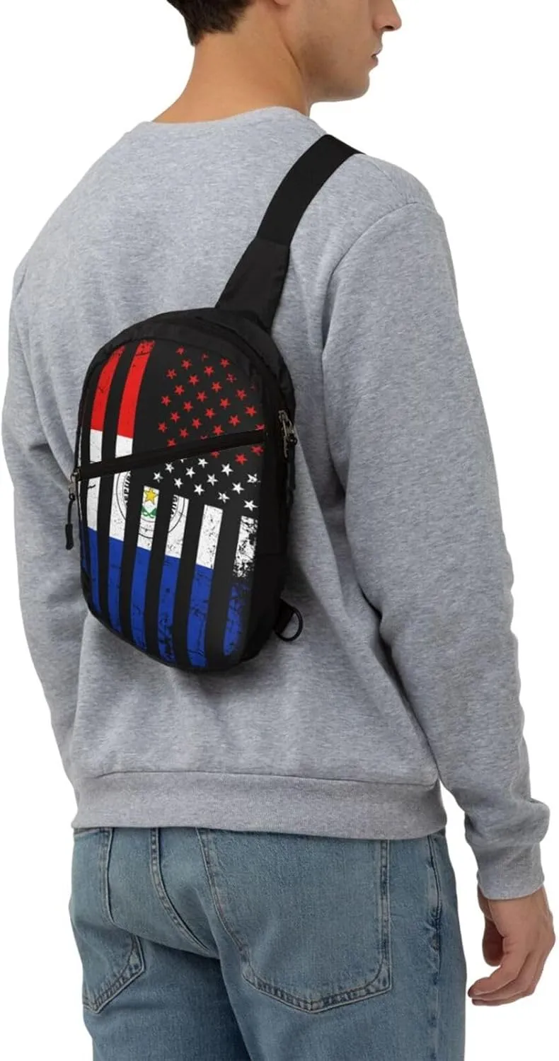 Paraguayan American Flag Paraguay Roots America Portable Crossbody Bag Foldable Sling Bags Sports Gym Chest Daypack Reusable Shoulder Backpack Casual Diagonally Rucksack Fanny Packs