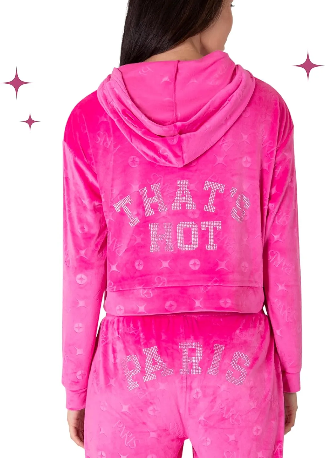 Paris Hilton Tracksuit Women's Lounge Set Sweatsuit Embellished Velour Pullover Top and Pants Matching Set 2 Pieces