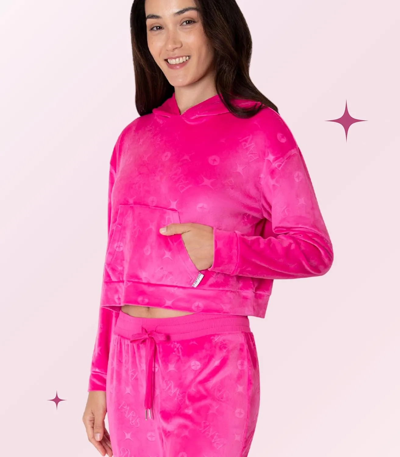 Paris Hilton Tracksuit Women's Lounge Set Sweatsuit Embellished Velour Pullover Top and Pants Matching Set 2 Pieces