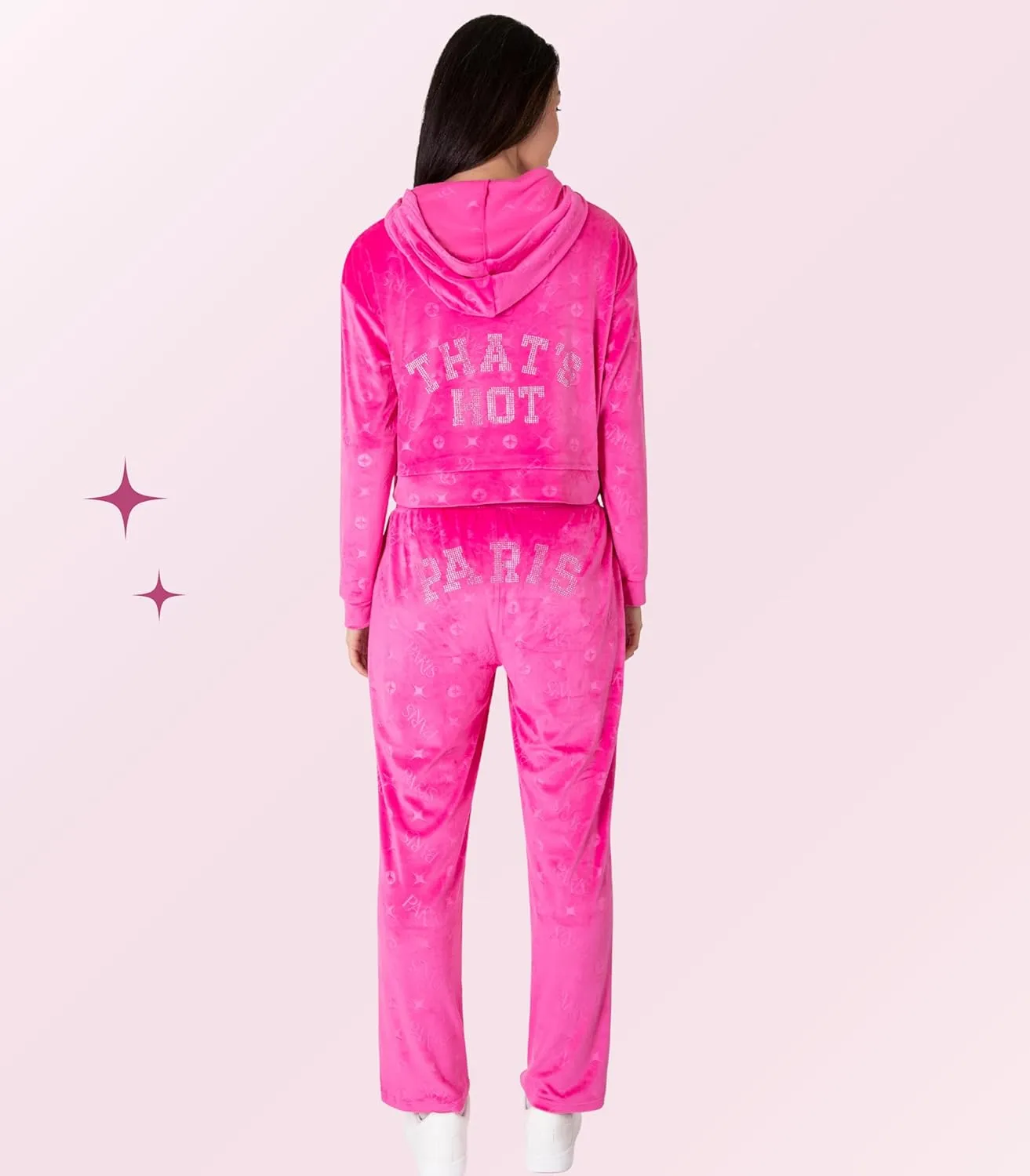 Paris Hilton Tracksuit Women's Lounge Set Sweatsuit Embellished Velour Pullover Top and Pants Matching Set 2 Pieces