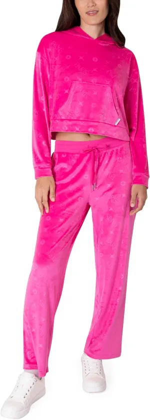 Paris Hilton Tracksuit Women's Lounge Set Sweatsuit Embellished Velour Pullover Top and Pants Matching Set 2 Pieces