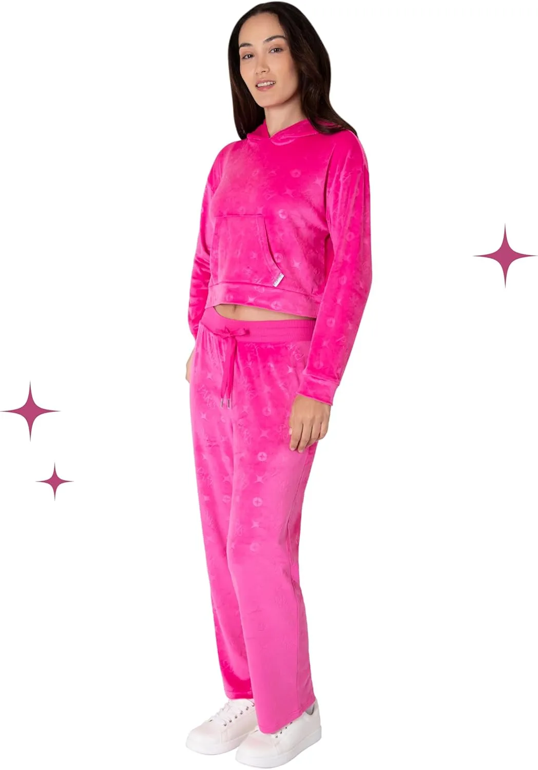 Paris Hilton Tracksuit Women's Lounge Set Sweatsuit Embellished Velour Pullover Top and Pants Matching Set 2 Pieces