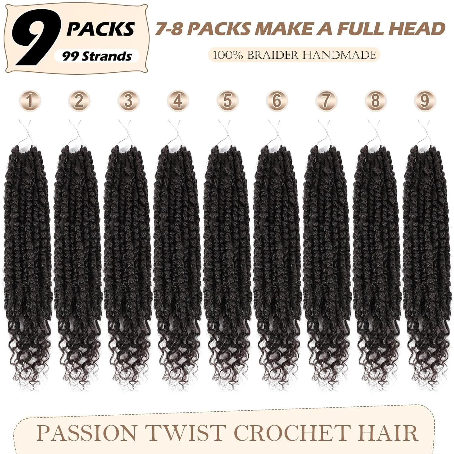 Passion Twist Crochet Hair,12 Inch 9 Packs Pretwisted Passion Twist Hair, Soft Pre Looped Crochet Hair For Women，Short Curly Crochet Twists Braids(12",4#)