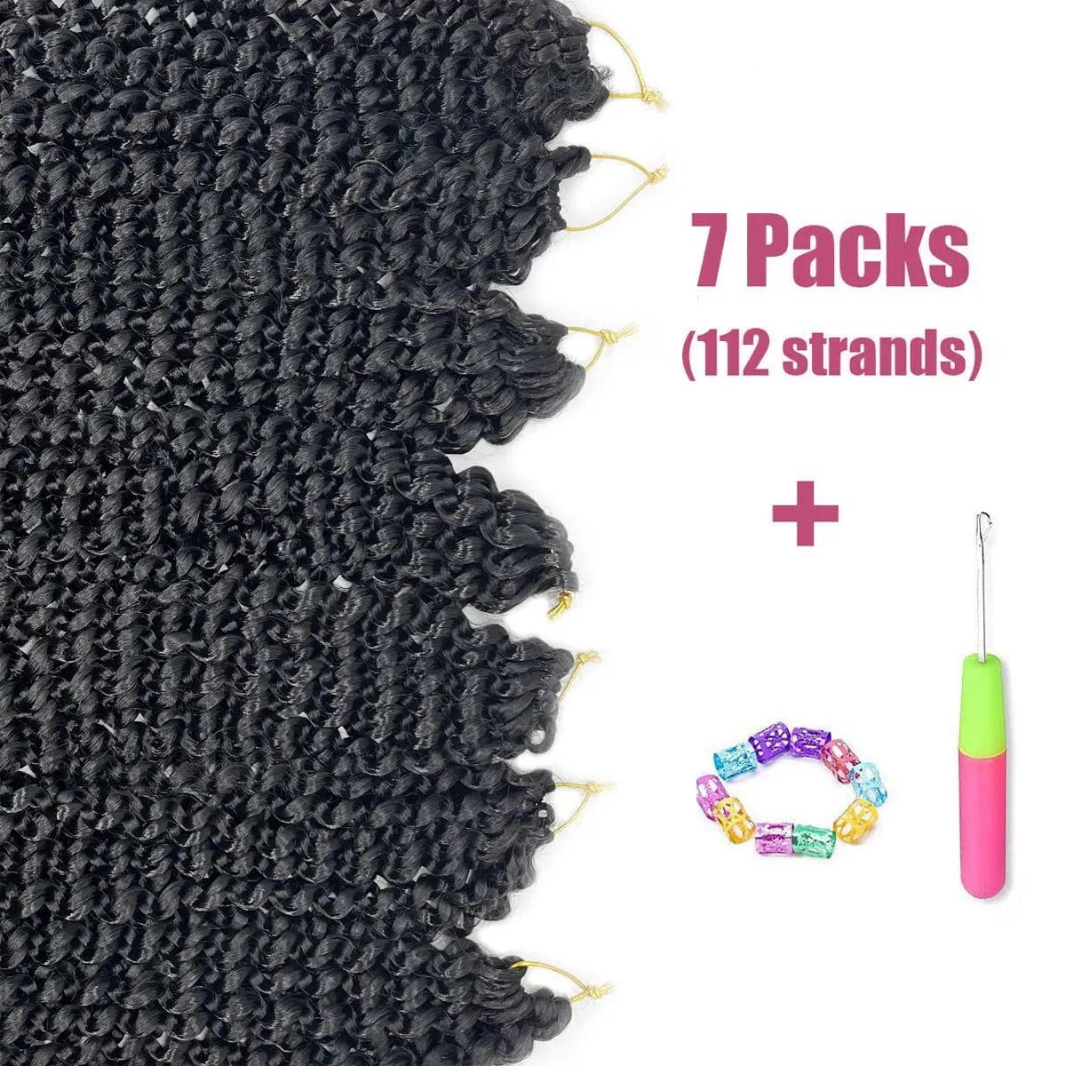 Passion Twist Hair 24 Inch 7 Packs Water Wave Crochet Hair Briads Pre-looped Braiding Hair Synthetic Crochet Hair For Black Women(24in, 7pack, 1b)