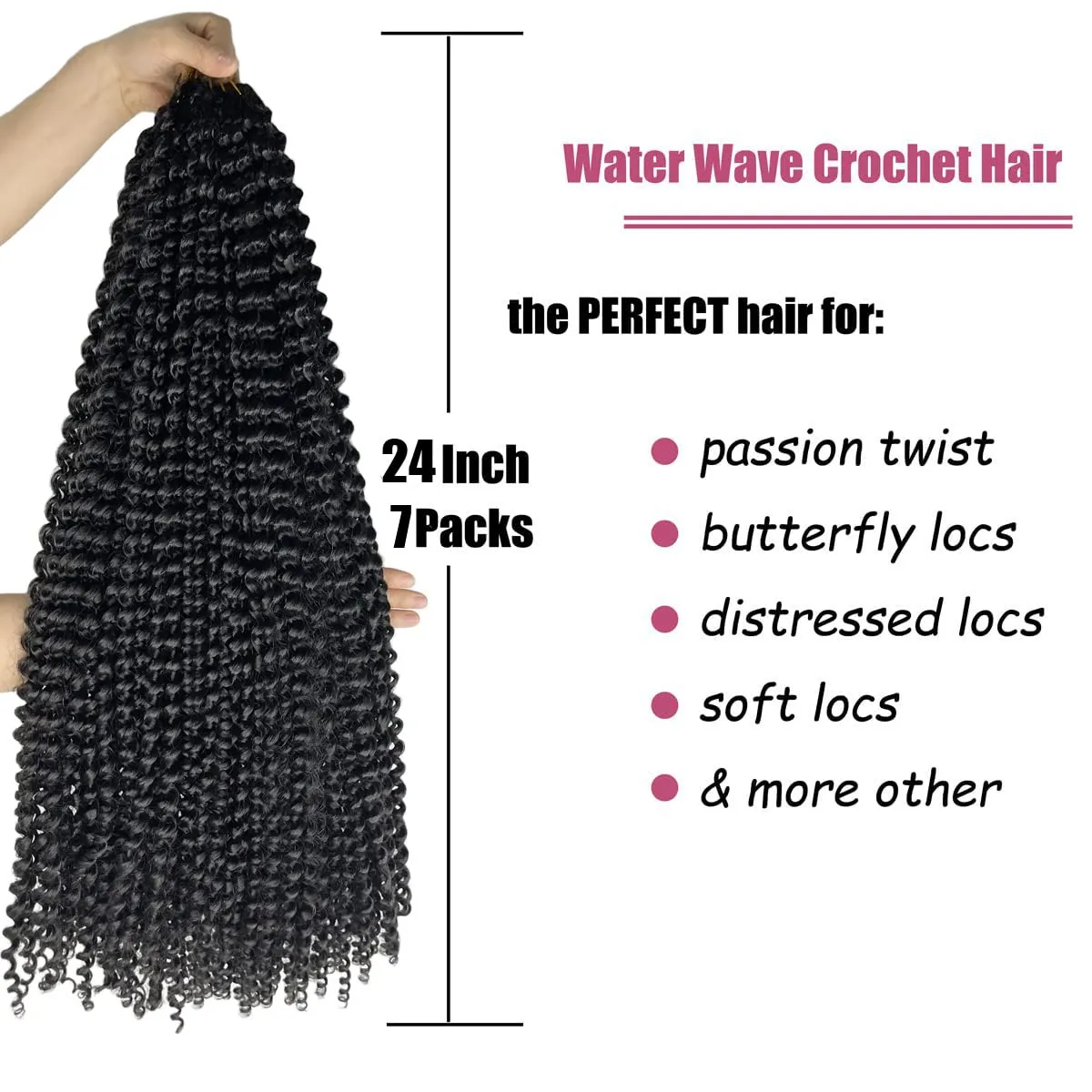 Passion Twist Hair 24 Inch 7 Packs Water Wave Crochet Hair Briads Pre-looped Braiding Hair Synthetic Crochet Hair For Black Women(24in, 7pack, 1b)