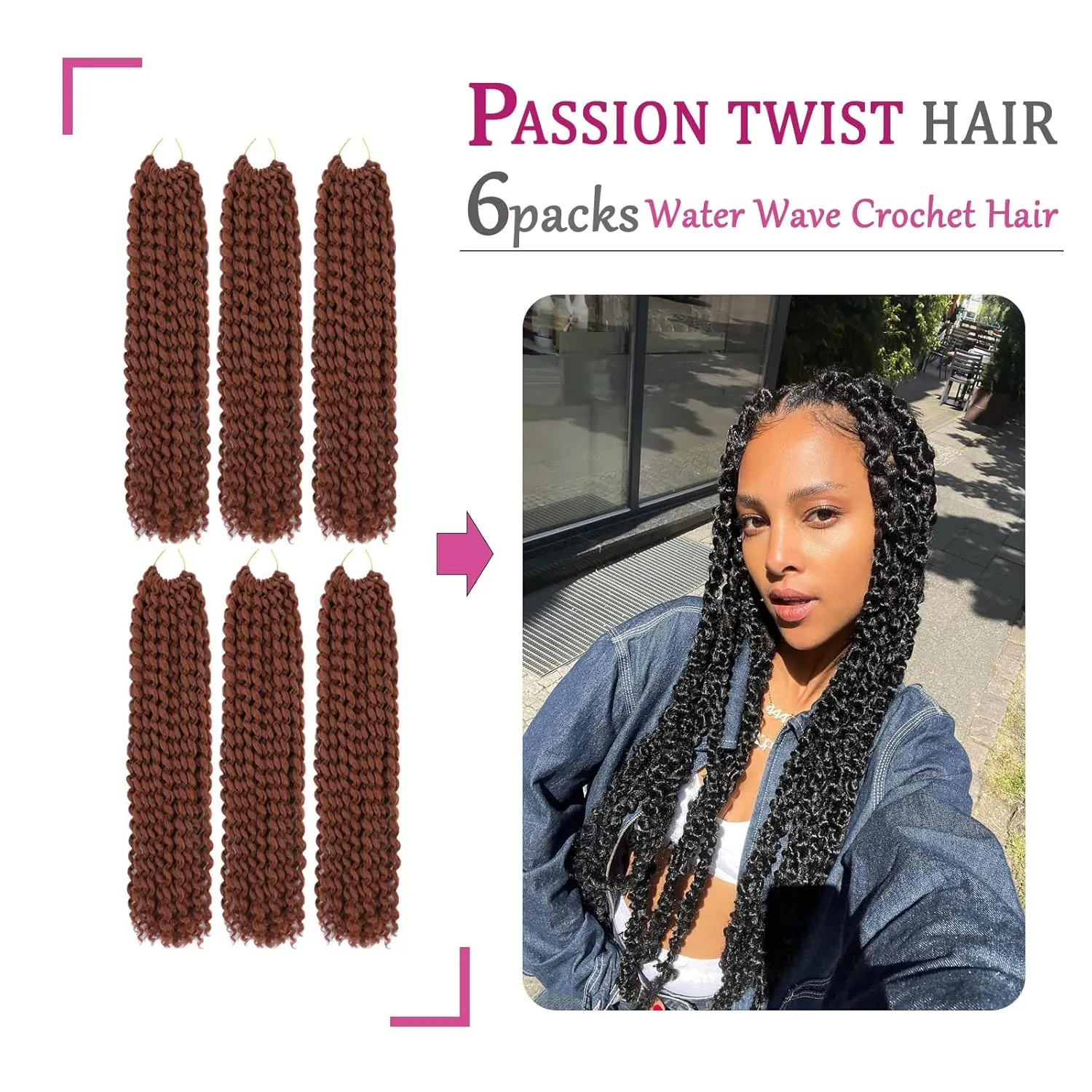 Passion Twist Hair 24 Inch: Water Wave Crochet Hair 6 Packs Passion Twist Crochet Hair for Black Women Water Wave Passion Twist Hair Extensions (350#)