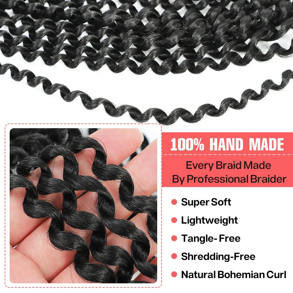 Passion Twist Hair 6 Packs Water Wave Crochet Hair for Black Women, 16 Inch Long Bohemian Passion Twist Crochet Braiding Hair Synthetic Crochet Braids Hair Extension(16Inch,1B)