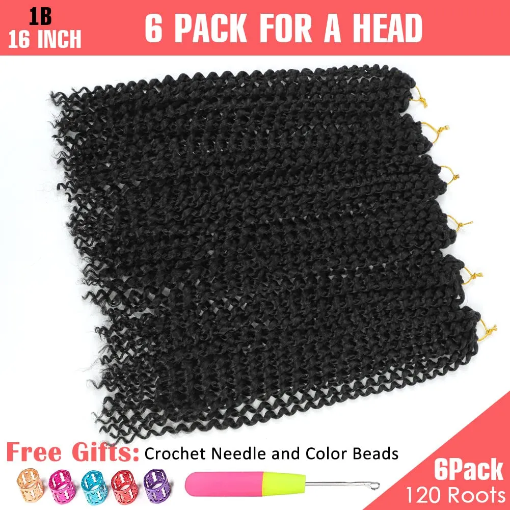 Passion Twist Hair 6 Packs Water Wave Crochet Hair for Black Women, 16 Inch Long Bohemian Passion Twist Crochet Braiding Hair Synthetic Crochet Braids Hair Extension(16Inch,1B)