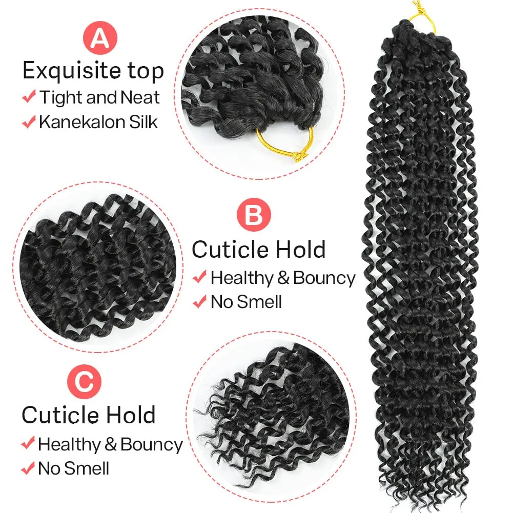Passion Twist Hair 6 Packs Water Wave Crochet Hair for Black Women, 16 Inch Long Bohemian Passion Twist Crochet Braiding Hair Synthetic Crochet Braids Hair Extension(16Inch,1B)