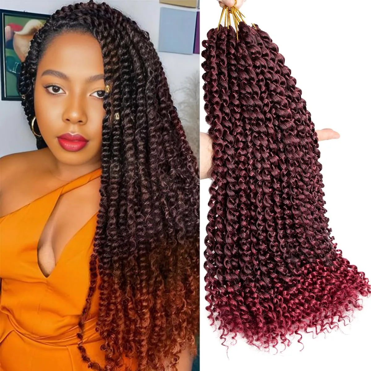 Passion Twist Hair Water Wave Crochet Hair for Black Women 18 Inch 8 Packs Passion Twist Crochet Hair Pre Looped Bohemian Braids for Black Women (T1B/BUG, Economic package)