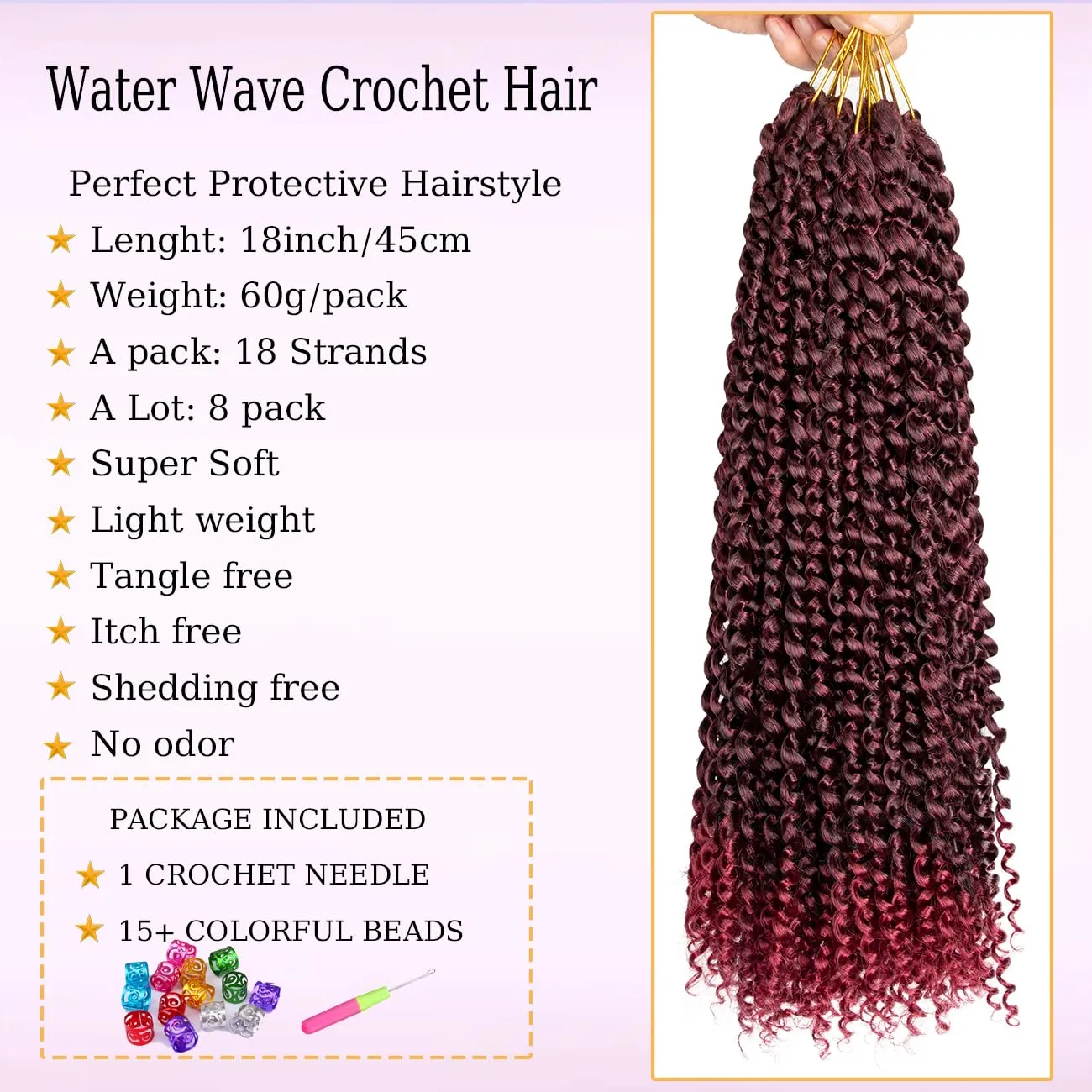 Passion Twist Hair Water Wave Crochet Hair for Black Women 18 Inch 8 Packs Passion Twist Crochet Hair Pre Looped Bohemian Braids for Black Women (T1B/BUG, Economic package)