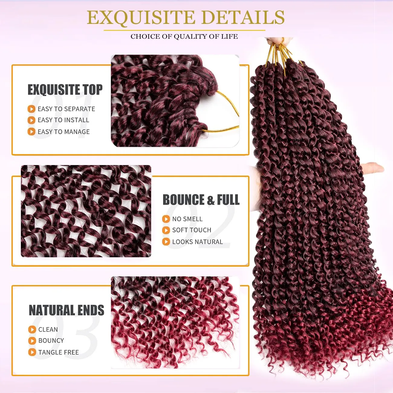 Passion Twist Hair Water Wave Crochet Hair for Black Women 18 Inch 8 Packs Passion Twist Crochet Hair Pre Looped Bohemian Braids for Black Women (T1B/BUG, Economic package)