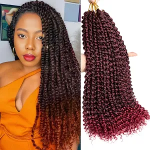Passion Twist Hair Water Wave Crochet Hair for Black Women 18 Inch 8 Packs Passion Twist Crochet Hair Pre Looped Bohemian Braids for Black Women (T1B/BUG, Economic package)