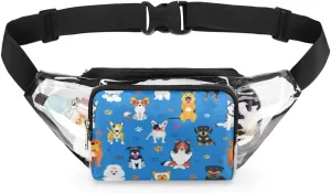 Paw Print Cute Cartoon Dog Clear Fanny Pack Stadium Approved Clear Crossbody Belt Bag for Women Men Transparent Waist Bag with Adjustable Strap for Concerts Sports Events Travel