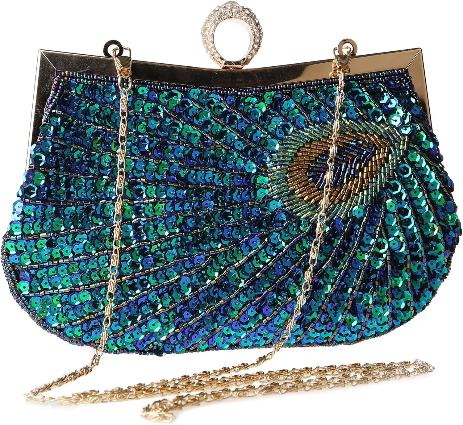 Peacock Clutch Bag Sequins Beaded Evening Purse for Wedding Cocktail Prom Party