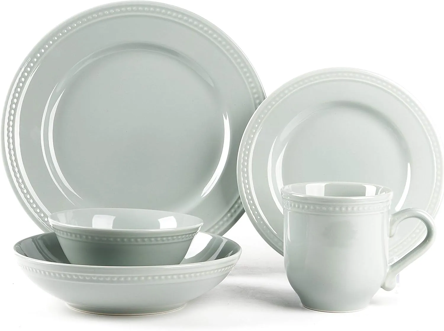 Pearl Dots Stoneware Dinnerware Set (20pc Set, Teal)