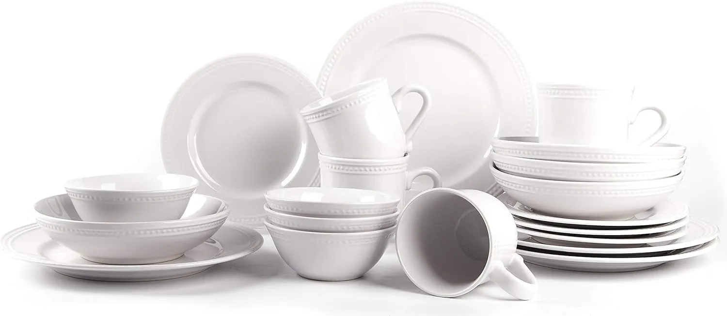 Pearl Dots Stoneware Dinnerware Set 20pc Set, White