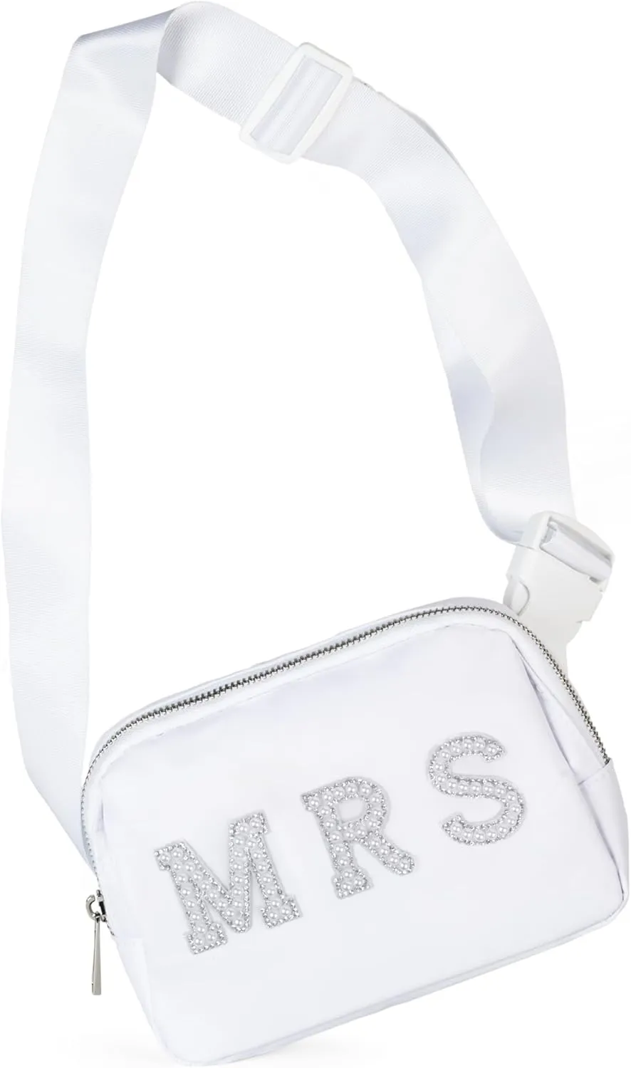 Pearl Mrs Bag, White Bride Fanny Pack - Bride Bag for Classy Bachelorette Gifts for Bride! The Perfect Bachelorette Party Outfit for her Bride Accessories. Sparkle in our Mrs Purse Belt Bag!
