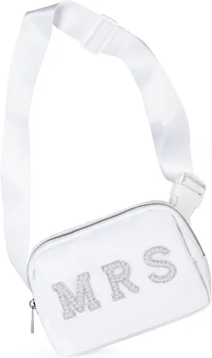Pearl Mrs Bag, White Bride Fanny Pack - Bride Bag for Classy Bachelorette Gifts for Bride! The Perfect Bachelorette Party Outfit for her Bride Accessories. Sparkle in our Mrs Purse Belt Bag!