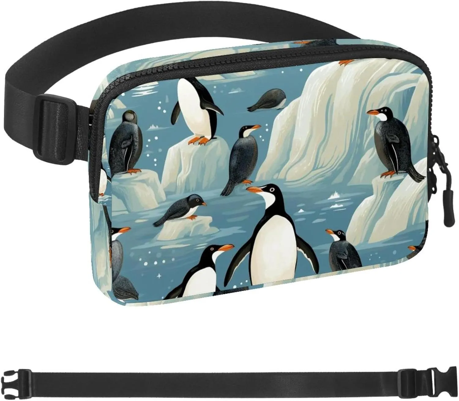 Penguins on Iceberg-1510 Crossbody Fanny Pack for Men&Women,Belt Bag for Travel Casual Walking Running Hiking Cycling