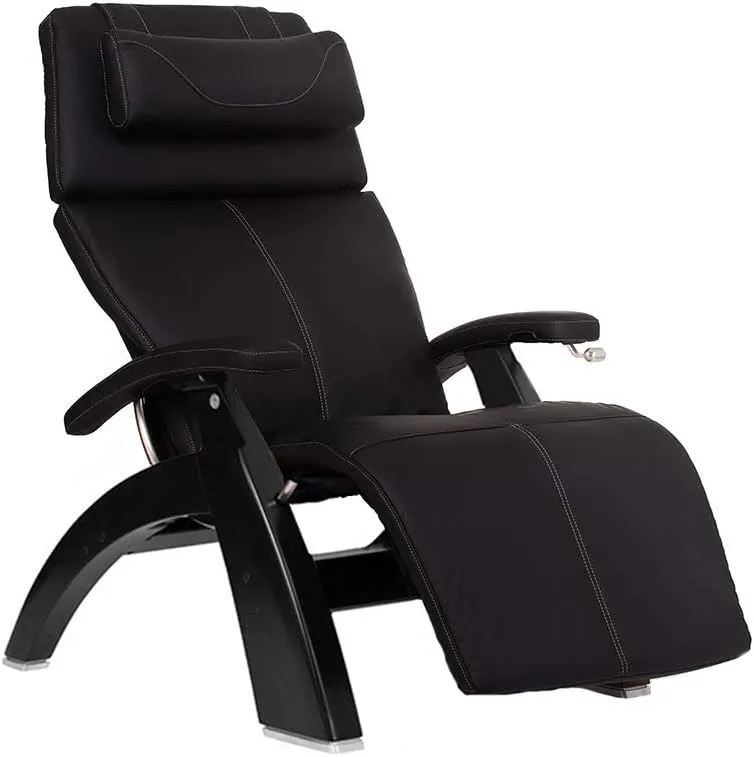 Perfect Chair Human Touch PC-420 Classic Manual Plus Series 2 Black Matte Wood Base Zero-Gravity Recliner - Black Top-Grain Leather