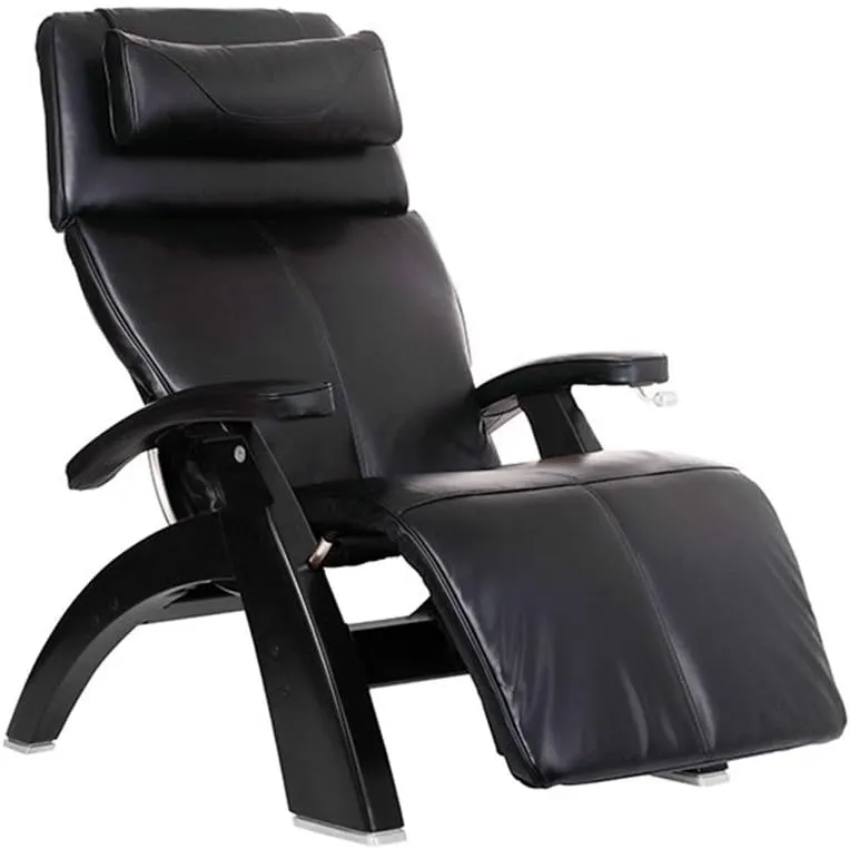 Perfect Chair Human Touch PC-420 Manual Zero Gravity Recliner Performance Upholstery Package Matte Black Wood Stain - Black Premium Leather