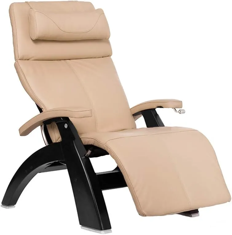 Perfect Chair Human Touch PC-420 Manual Zero Gravity Recliner Performance Upholstery Package Matte Black Wood Stain - Ivory Premium Leather