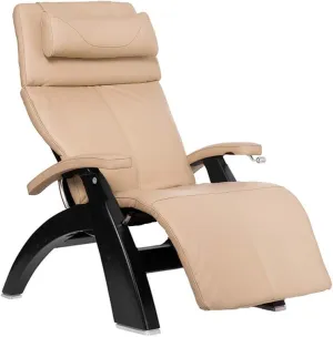 Perfect Chair Human Touch PC-420 Manual Zero Gravity Recliner Performance Upholstery Package Matte Black Wood Stain - Ivory Premium Leather