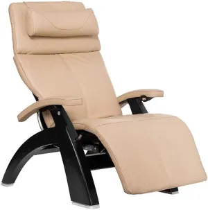 Perfect Chair Human Touch PC-600 Omni Motion Silhouette Series 2 Power Recline Matte Black Wood Base Zero-Gravity Recliner - Ivory Premium Leather