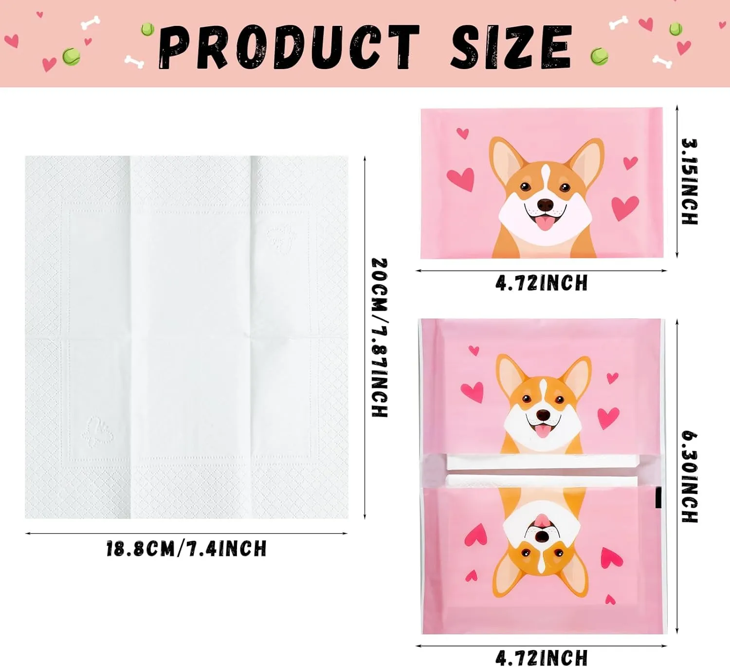 PerKoop 100 Pack Pocket Tissues Travel Slim Packs Small Facial Tissues Wallet Size Toilet Paper for Travel Guest Wedding Supplies, 4 Styles(Dog)