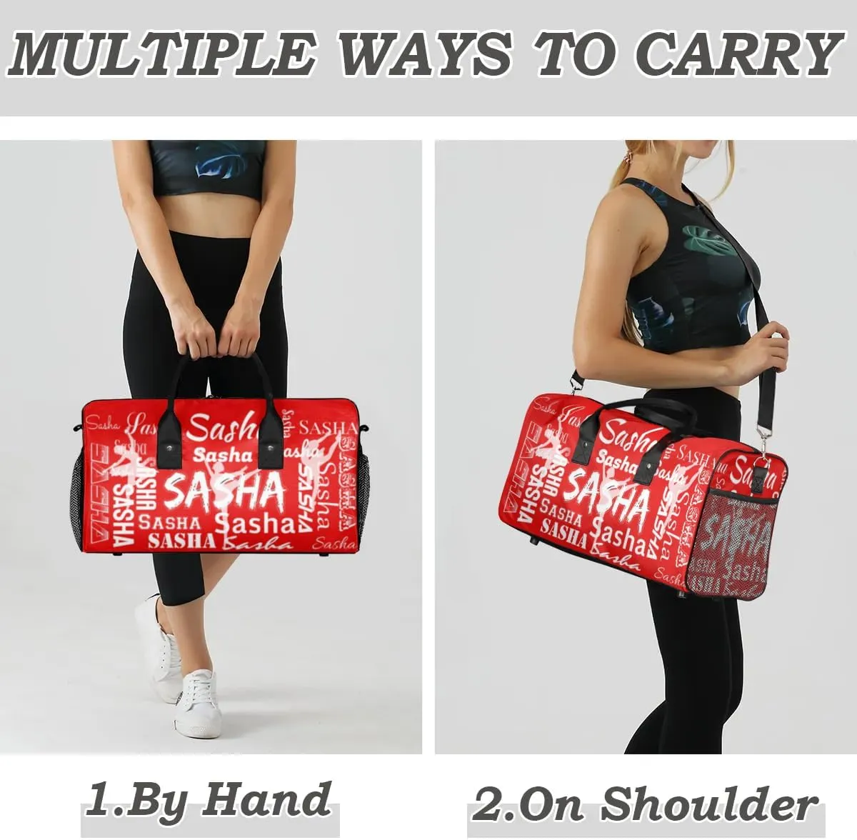 Personalized Ballet Dance Bags, Custom Travel Duffle Bag Custom Gym Bag Dancer Bag Customized Sport Bag with Name, Overnight Weekender Bags, Coral Red A